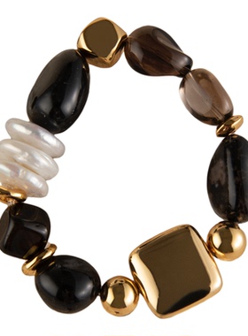 INSHLAND天然茶水晶黑玛瑙手串