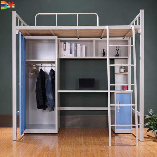 学生公寓铁床员工宿舍书桌衣柜铁架床下一体厚组合桌单门上床方管