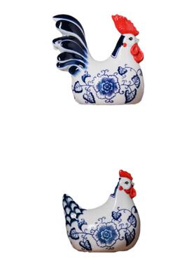 乔迁新居公鸡摆件酒柜陶瓷青花瓷