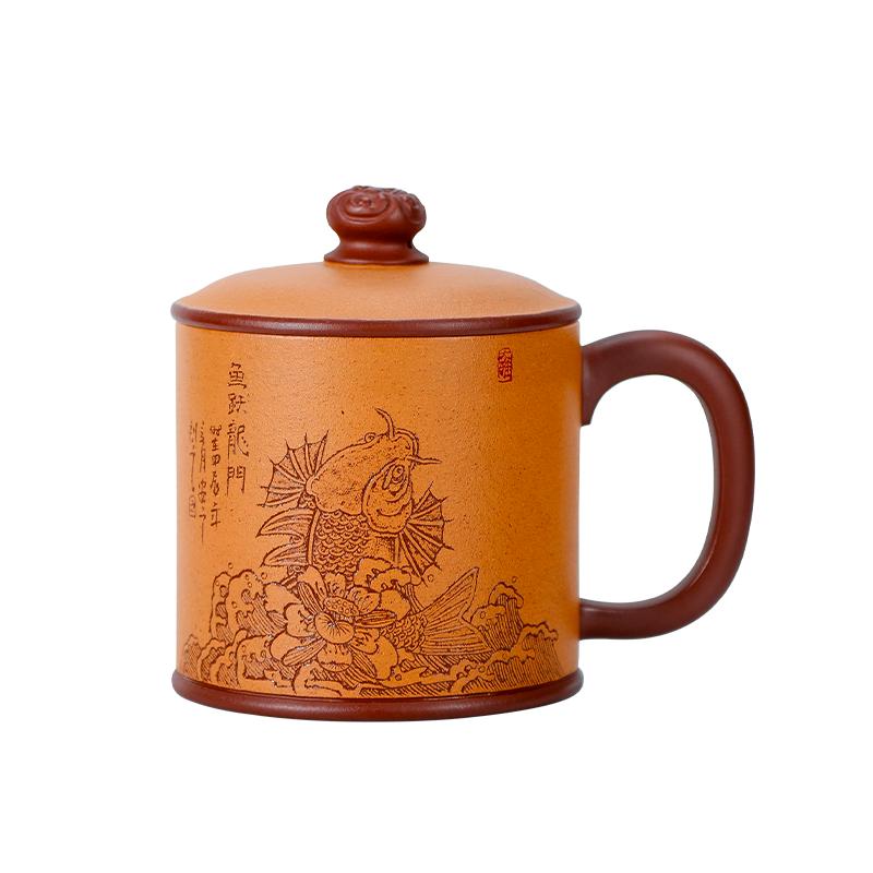 宜兴紫砂杯纯全手工刻绘泡茶杯男
