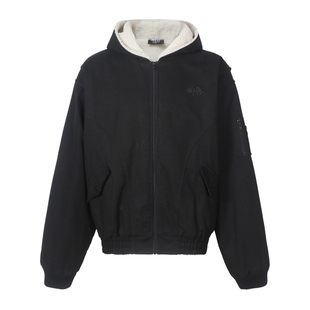 Makemore外套男款冬季座山雕高级羊羔绒黑色帆布美式工装棉服夹克