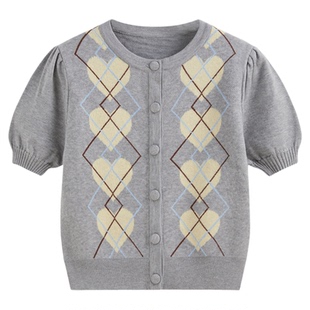 【明星同款】CIDER短袖菱格毛衣上衣学院风休闲针织开衫114715146