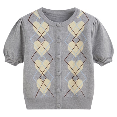 【明星同款】CIDER短袖菱格毛衣上衣学院风休闲针织开衫114715146