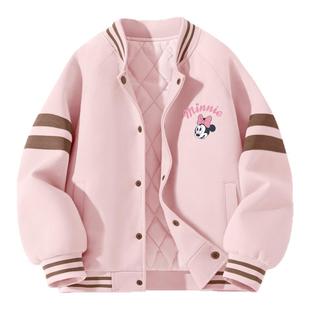 迪士尼女童夹棉外套冬季2025新款学院风加厚保暖棒球服儿童冬装潮