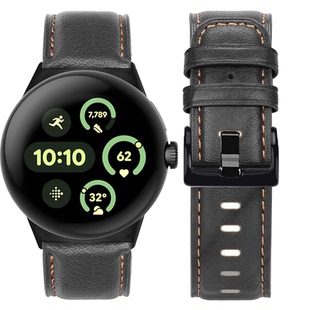 适用Google Pixel Watch复古柔软真皮革表带谷歌3/4代45mm商务休闲透气耐磨男女百搭智能手表替换腕带可调节