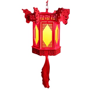 过新年春节宫灯笼 木质木雕圆形福字投影发光手提红灯笼花灯成品