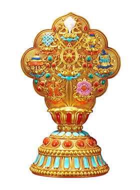 彩绘八吉祥树脂摆件一套