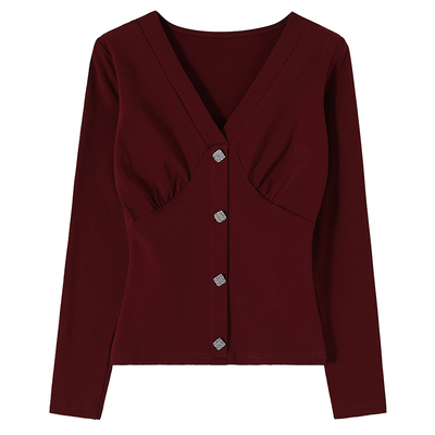 V领上衣女加绒加厚打底衫性感T恤