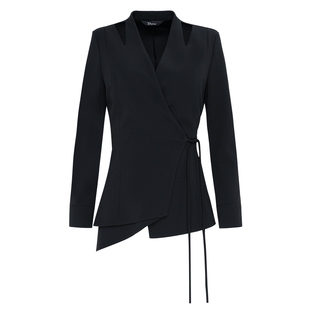 IDPAN针织长袖上衣女春季新款气质通勤围裹式设计感百搭黑色