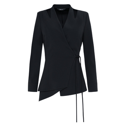 IDPAN针织长袖上衣女春季新款气质通勤围裹式设计感百搭黑色