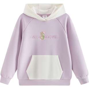 安踏儿童女大童针织连帽套头衫2025秋冬款上新舒适亲肤中大童卫衣