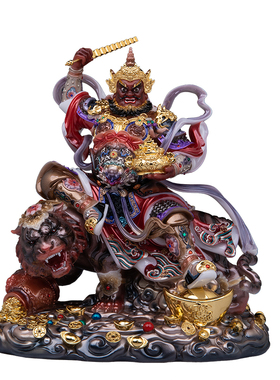 汉白玉黑虎武财神赵公明神像赵玄坛摆件中路财神赵元帅招财家用