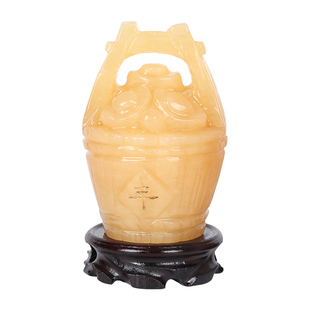 天然黄玉石一桶金摆件