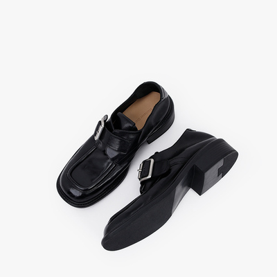 Mantener Gran 厚底乐福鞋女真皮单鞋黑色一脚蹬小皮鞋 MG女鞋