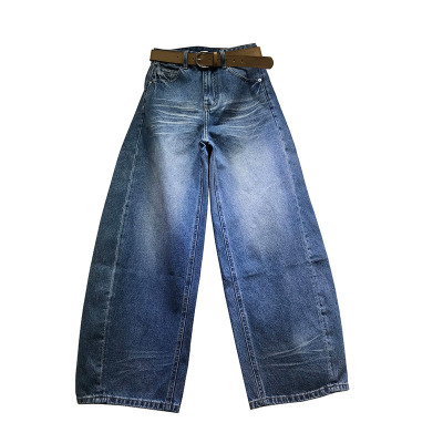 刺绣弯刀裤女拖地牛仔裤阔腿裤