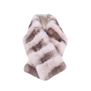 Deessesicile黑白龙猫纹獭兔毛皮草围巾慵懒休闲百搭毛绒围脖