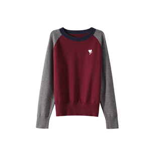 OSA欧莎复古安可拉红色毛衣针织衫女25秋季新款插肩袖打底衫上衣