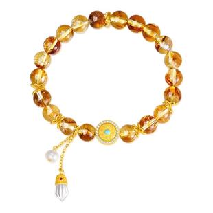 周大生八瑞吉祥黄水晶手串女纯银S925国风珍珠手链生日礼物送女生