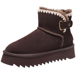 百丽小雪花厚底羊毛雪地靴款冬女靴子保暖加绒毛毛短靴B2271DZ4