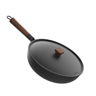 膳祖极铁锅不粘锅家用炒锅无涂层精铁窒化平底锅加厚0涂层炒菜锅