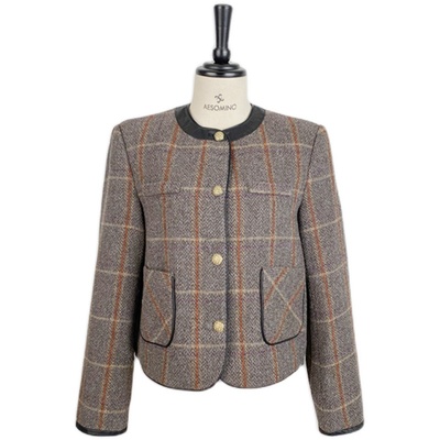 春秋短款外套羊毛小香风咖色Y411C5426