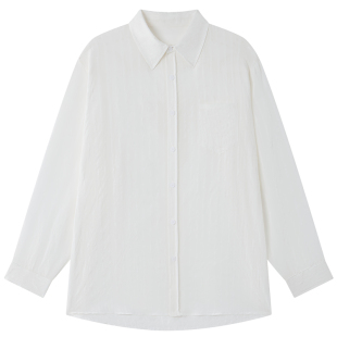 Halo Luu白色条纹天丝防晒衬衫女夏季薄款宽松上衣慵懒风长袖衬衣