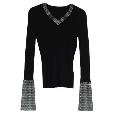 黑色长袖v领针织衫Lapargay