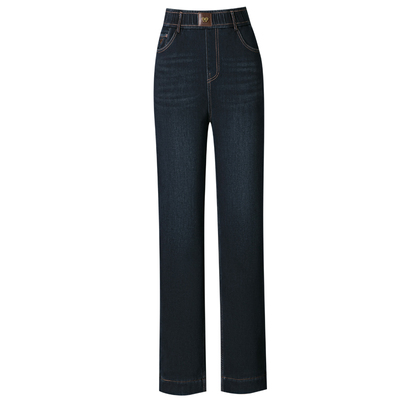 秋冬加绒直筒牛仔裤子女松紧腰