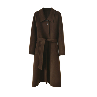 赫本风黑色娃娃领双面羊毛呢大衣