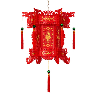 七彩灯仿古灯笼中式院子阳台新年春节装饰六角龙灯旋转宫廷中国风