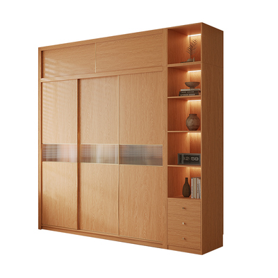 定制全实木推拉门衣柜一门到顶2024爆款新款家用卧室橡木移门衣橱