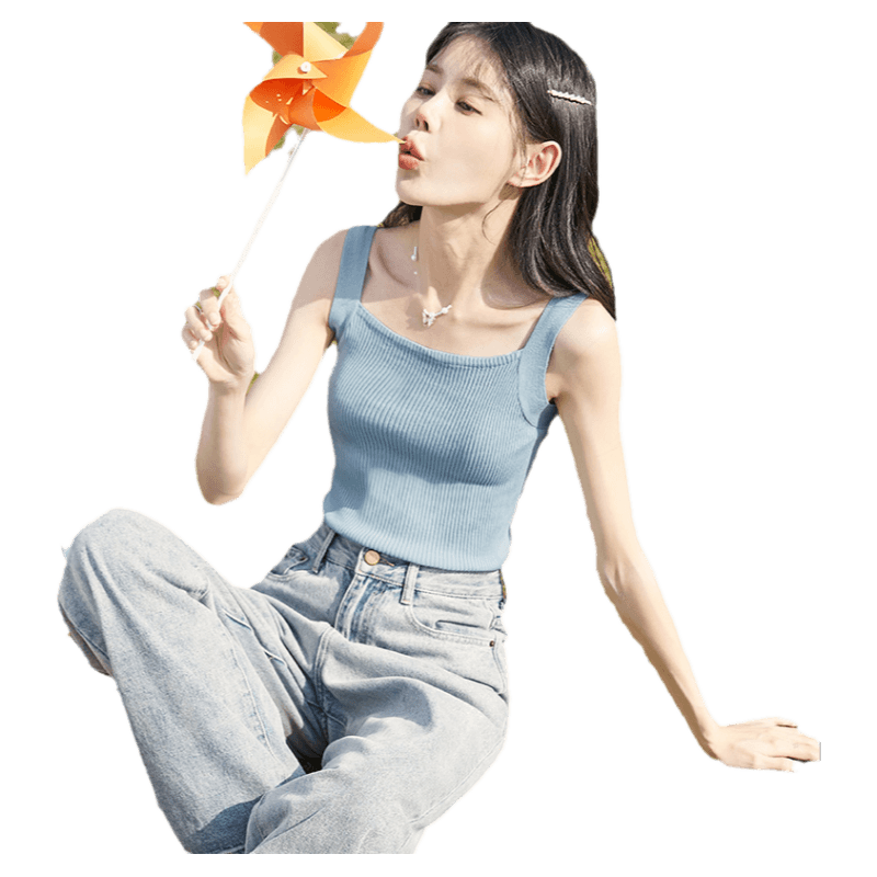 唐狮法式温柔风针织背心女四季修身显瘦坑条内搭外穿百搭打底吊带