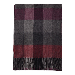 圣雪绒秋冬新款100%山羊绒苏格兰红黑灰紫格纹流苏围巾