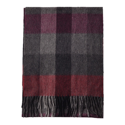 圣雪绒羊绒苏格兰红黑流苏围巾