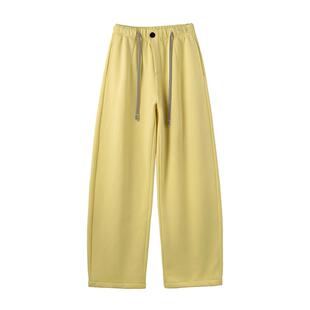 羊羔绒阔腿裤女2025冬季新款加绒加厚保暖直筒卫裤鹅黄色弯刀裤子