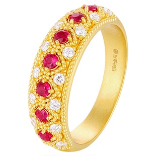 宝石矿工 足金5D硬金红宝石钻石排戒戒指时尚贵气红色