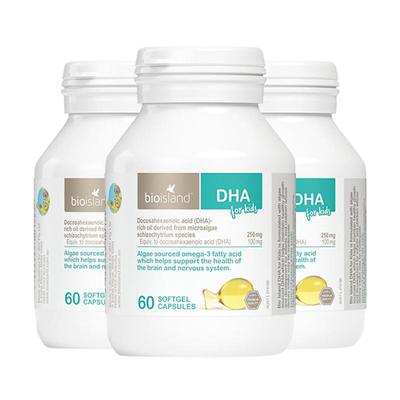 澳洲bioisland婴幼儿童宝宝DHA海藻油护眼软胶囊易吸收60粒/瓶*3