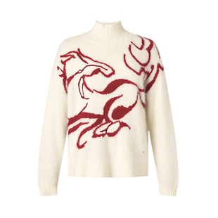 【山羊绒】ELSEWHERE珂思商场同款时尚提花针织衫女2025冬季新款