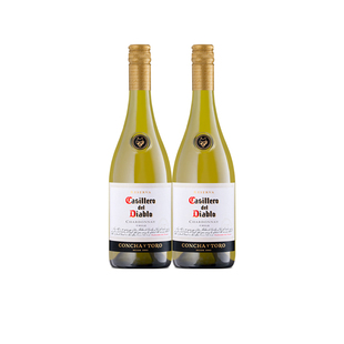 【自营】智利原瓶进口红酒干露红魔鬼霞多丽干白葡萄酒750ml*2瓶