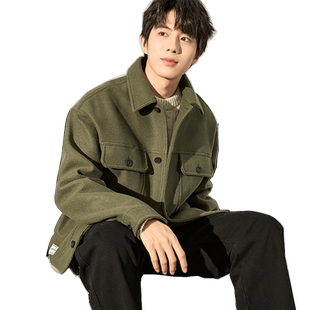 唐狮冬季新款毛呢外套男短款呢子外套男大衣翻领高级感男夹克外套