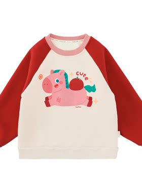 幼悠女童2025冬季新款马年加绒加厚儿童卫衣时尚保暖小马上衣年服