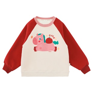 幼悠女童2025冬季新款马年加绒加厚儿童卫衣时尚保暖小马上衣年服