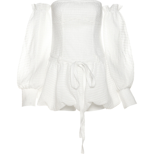 WEIRD PUSS 氛围感气质减龄收腰紧身连衣裙女一字领露肩蓬蓬裙夏