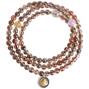 心斋堂【黄财神】收藏天然黑金超七水晶手链双轮骨干黑发晶手串女