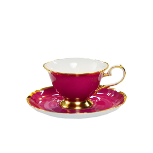 霞光紫下午茶玫红咖啡杯碟马克杯大容量早餐杯紫色粉色微瑕品专拍