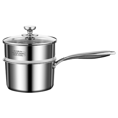 316不锈钢奶锅宝宝婴儿辅食加厚汤锅蒸煮一体热奶牛奶家用泡面锅