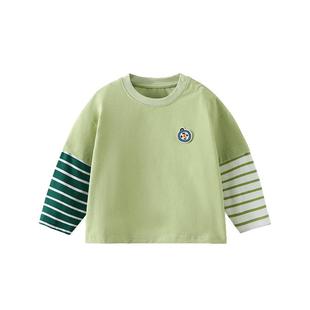 齐齐熊男童T恤纯棉春秋撞色儿童假两件圆领印花宝宝上衣打底2026