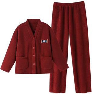 睡衣女冬季珊瑚绒加厚加绒红色本命年秋冬款法兰绒可爱小狗家居服