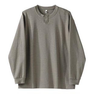 LUUD 立体横条纹肌理休闲一粒扣T恤亨利衫男士早春通勤风长袖卫衣