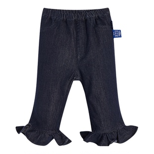 新款江南布衣婴童牛仔九分裤喇叭荷叶边26春女童婴儿jnbybyjnby